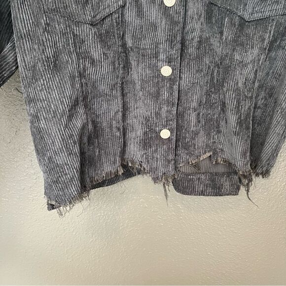 ZENANA DAYNA CORDUROY CROPPED JACKET LARGE Black - Picture 10 of 16